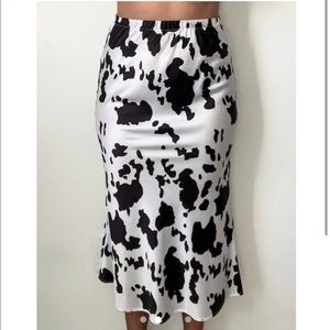 Silky Cow Print Midi Skirt